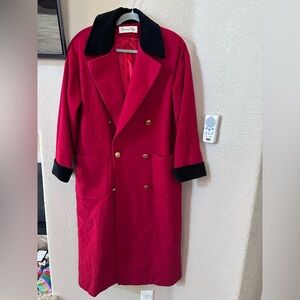 Christian Dior Coat 
Vintage 1960s
Red
Pointed Collar
Long